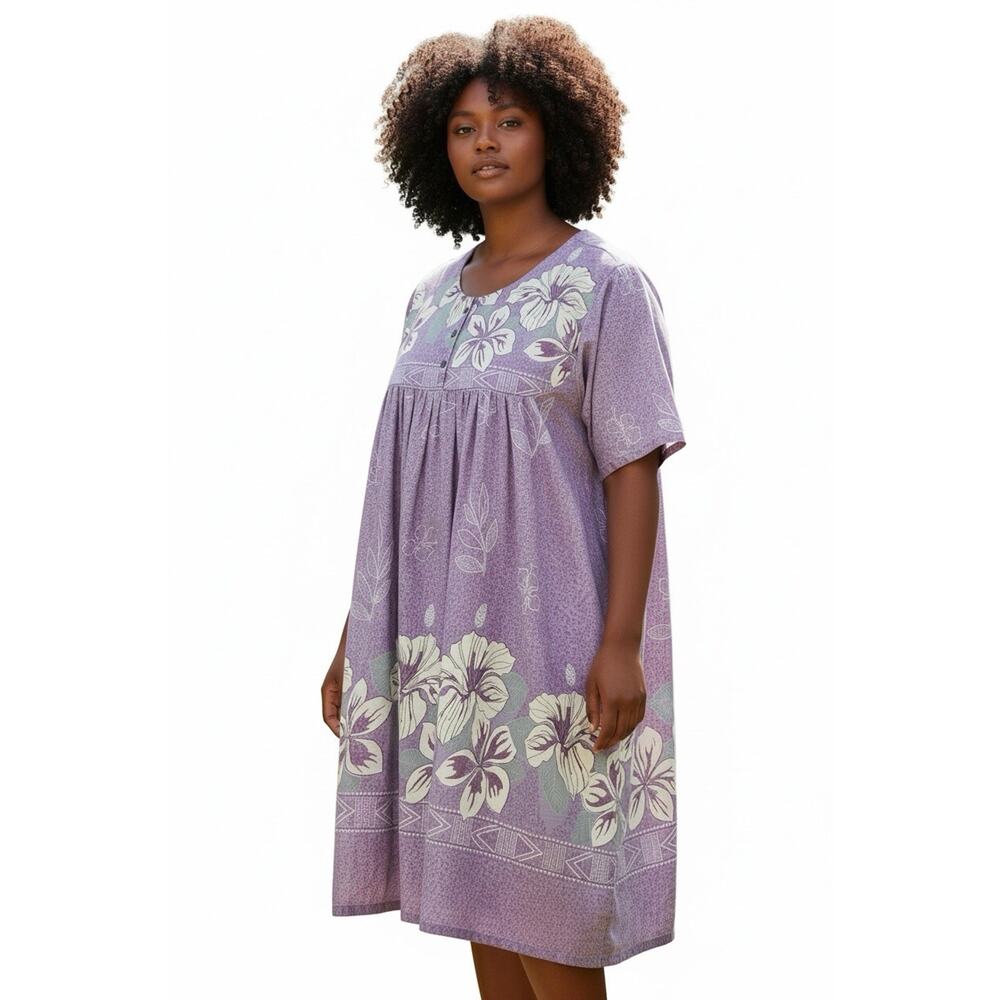 Anthony Richards Housecoat Robe Size 1X, 2X, 3X‎ Grandmacore Purple White Floral